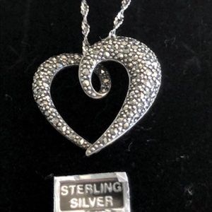 New Suspicion 925 sterling silver/marcasite necklace with open heart pendant
